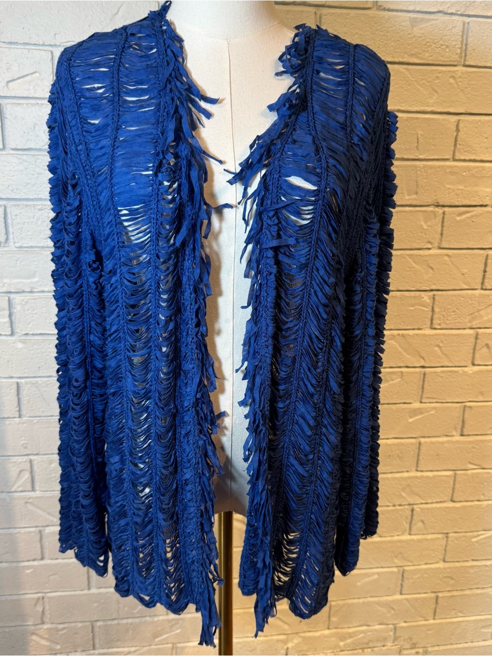 Chicos Blue Fringe Cardigan Sweater Womens M